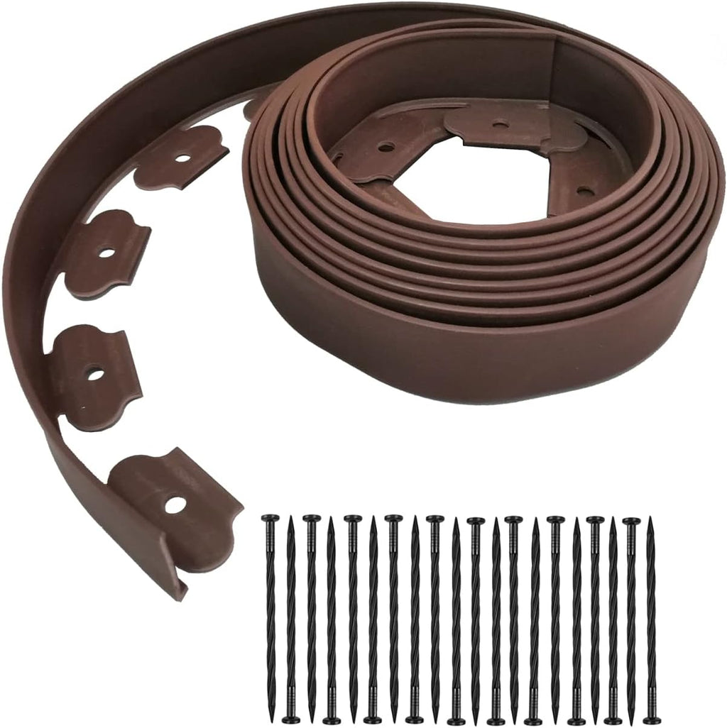 Landscape Edging,20ft Plastic Garden Edging with 20 Stakes,Lawn Edging for Lawn,Yard,Flower Gardens Border (Brown-20FT)