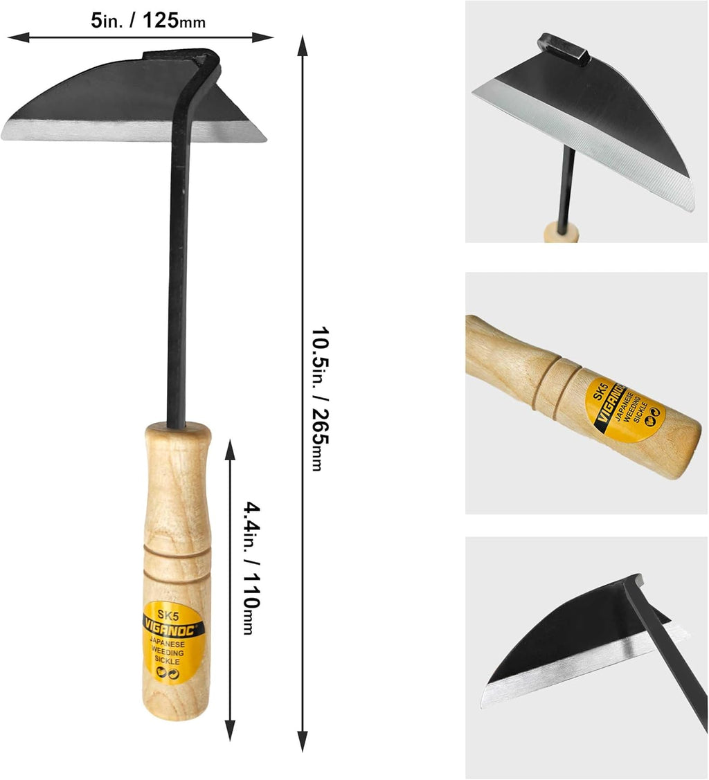 Japanese Wide Blade Garden Tool - Premium Quality Hand Hoes/Weeding Sickle is Very Sharp for Quick Work