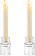 Romadedi Glass Candle Holder for Candlestick - 2Pcs Clear Small Tapered Candle Holders Wedding Decor Table Centerpiece for Candle Sticks Christmas Party Table Living Room Dinner Advent