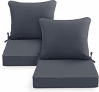 Summsun Outdoor Chair Cushion 19 x 19 Inch, Backrest and Seat Cushion Set for Patio Furniture with Water Resistant Removable Cover, Dark Grey, Set of 2