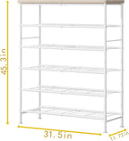 Shoe Rack Organizer 6 Tier for Closet Entryway Free Standing Metal Storage Shoe Shelf with MDF Top Board，White+Oak