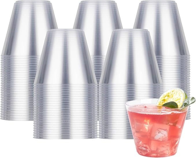 Goodluck 100PCS 9oz Clear Plastic Cups for Party, Disposable Clear Cups, Plastic Cocktail Glasses for Wedding Thanksgiving, Christmas, and