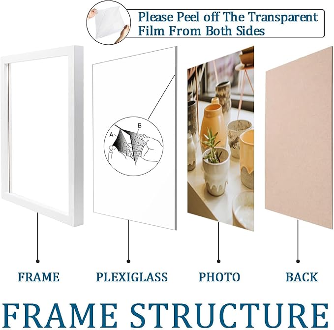 KTKDE 8.5 by 11 Picture Frame White, Picture Frames 8.5 x 11frame with Shatter Resistant Plexiglass for Wall Mounting Display Horizontally or Vertically Hanging, Diploma Certificate Frames 8.5 x 11