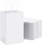 METRONIC Kraft Paper Gift Bags with Handles 5.25x3.75x8 Inch 600 Pcs | Christmas, Birthday Party Favors, Retail Shopping, Small Business Bulk | White Gift Wrap Bag
