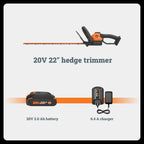 WORX 22" Cordless Hedge Trimmer, Electric Hedge Trimmer with Dual-Action Blades, Lightweight Bush Trimmer with 5.5 LBS, Battery & Charger Included, WG261