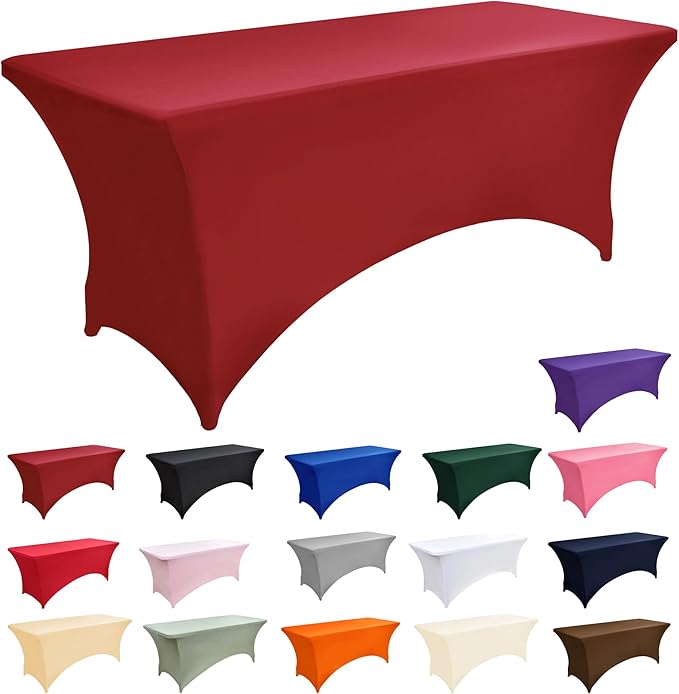 10-Pack 6ft Spandex Table Covers for Rectangle Standard Folding Tables - Wrinkle Resistant Stretch Tablecloths - Ultimate Fitted Table Protector for Parties, Banquet, Wedding