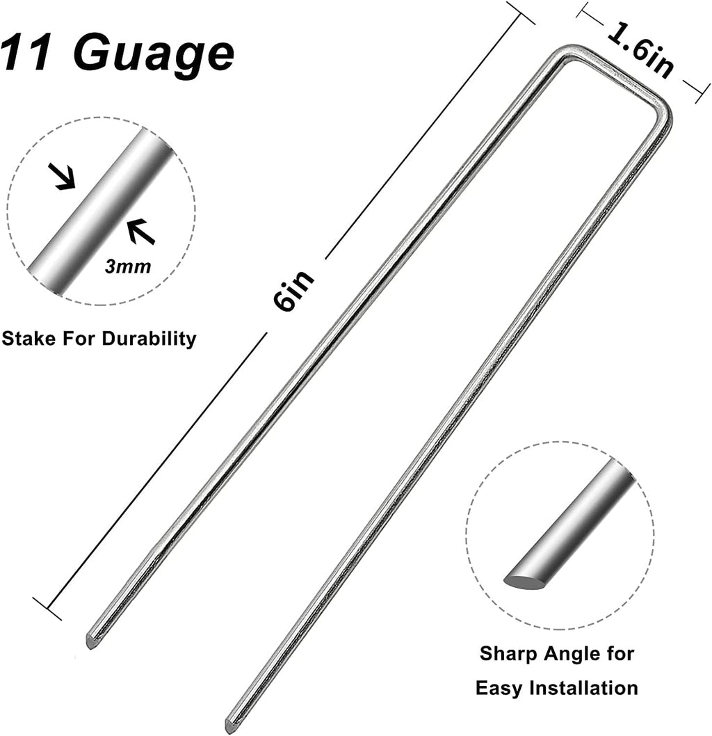 Landscape Staples 6 inch 50 Pack Galvanized Garden Stakes, 12 Gauge Heavy Duty Garden Pins for Fences, Lawns, Weed Barriers and Landscape Fabrics, Irrigation Hose,Yard Lawn, Landscape Fabric.