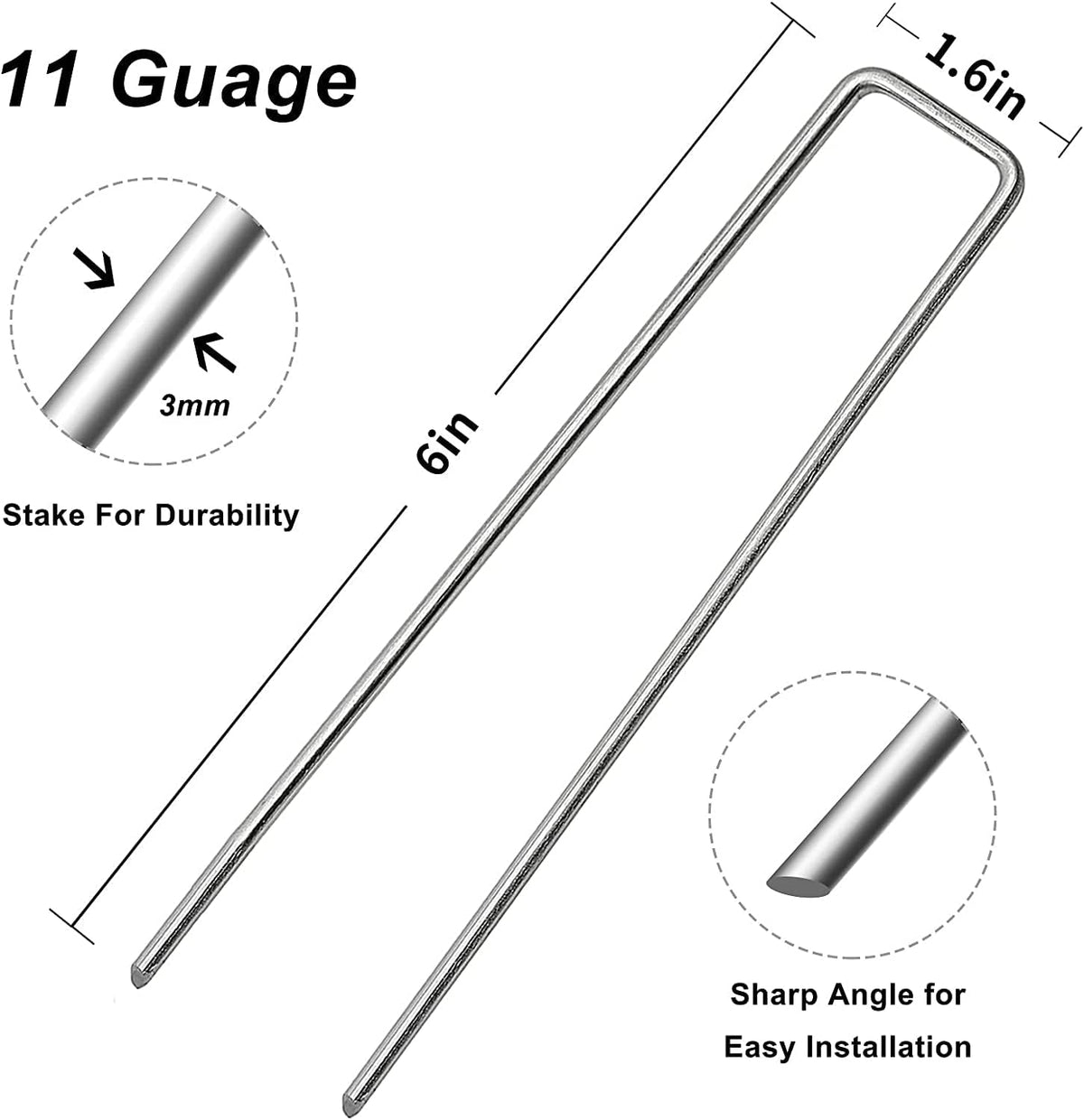 Landscape Staples 6 inch 100 Pack Galvanized Garden Stakes,12 Gauge Heavy Duty Garden Pins for Fences, Lawns, Weed Barriers and Landscape Fabrics, Irrigation Hose,Yard Lawn, Landscape Fabric.