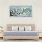 Flowers Wall Art Plum Blossom Canvas Art Botanical Floral Canvas Pictures Grey Blue Canvas Artwork for Bedroom Living Room Bathroom Kitchen Office Home Wall Decor Framed Ready to Hang 20" x 40"