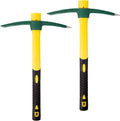 2 Packs 15 Inch Pick Mattock Hoe, KINJOEK 1.5Lbs Forged Weeding Garden Pick Axe with Fiberglass Handle for Digging Loosening Soil, Gardening, Camping or Prospecting