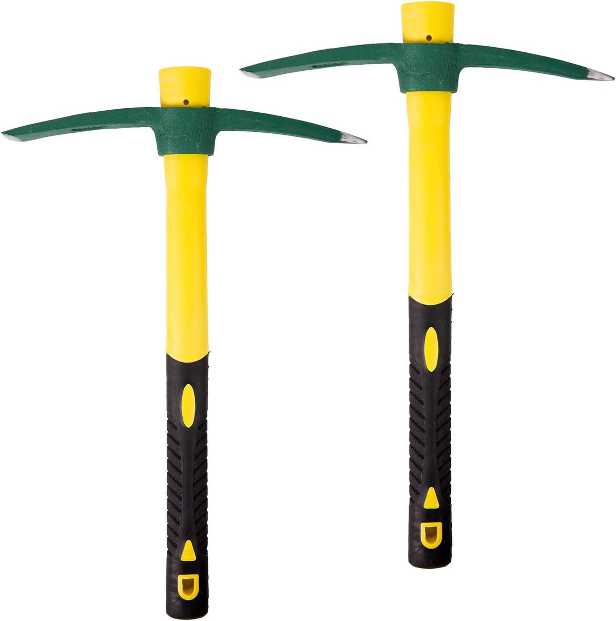 2 Packs 15 Inch Pick Mattock Hoe, KINJOEK 1.5Lbs Forged Weeding Garden Pick Axe with Fiberglass Handle for Digging Loosening Soil, Gardening, Camping or Prospecting
