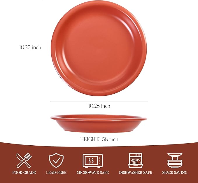 GZG 10.25-Inch Ceramic Dinner Plates Set of 4, Rustic Matte Glaze Terracotta Stoneware Plates for Main Course & Everyday Meals, Microwave & Dishwasher Safe(Terracotta Blush)