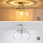 WUZUPS Chandelier Rustic Farmhouse Industrial Round Semi-flushmount Ceiling LED Light Fixture with Clear Glass Shades for Bathroom Kitchen Foyer Entryway, H 11.8" x W 13.4", E26 Base, Brushed Nickel