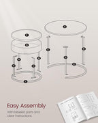 VASAGLE Round Coffee Tables, Set of 2 Nesting Tables, Modern Round Side Tables with Hidden Storage and Top Tray, for Living Room, Bedroom, Office, Ebony Black and Ink Black ULCT044B56