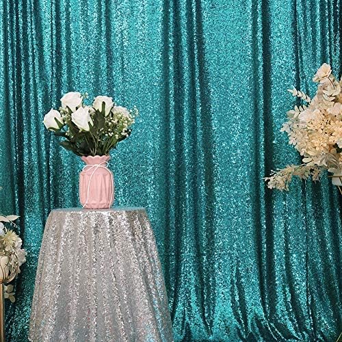Eternal Beauty Teal Sequin Backdrop, 8x8 Ft Glitter Background Curtains for Shimmer Photography Party Wedding Birthday Back Drop Decor
