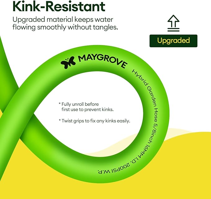 Maygrove 25 ft Garden Hose, 5/8 in ID, Heavy-Duty, Leakproof, Kink-Resistant Water Hose with Swivel Brass Fittings, 600 PSI Burst Rating, Ideal for Car Wash & Lawn Watering