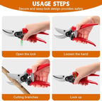 Ainiv Bypass Pruning Shears, 8.5" Professional Garden Shears, Heavy Duty Hand Gardening Scissors, Non-Slip PVC Coated Handles, Lightweight & Ergonomic, Pruning Shears for Plants, Hedges and Flowers