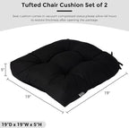 FUNHOME Outdoor Chair Cushions 19 x19 Inch,Water Resistant Tufted Seat Cushions 19",Reversible,Weather Resistant,Rounded Back Wicker Chair Cushion for Patio Garden Furniture(Black)