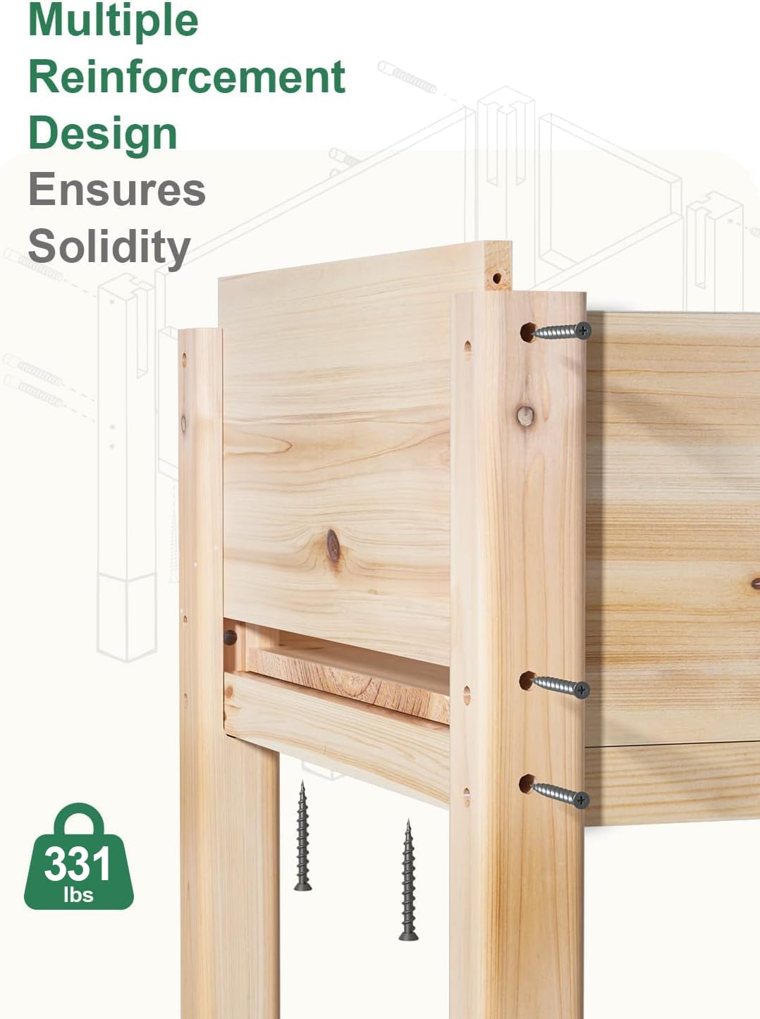 MIXC 331lb Capacity Sturdy Wooden Raised Garden Bed Outdoors with Legs