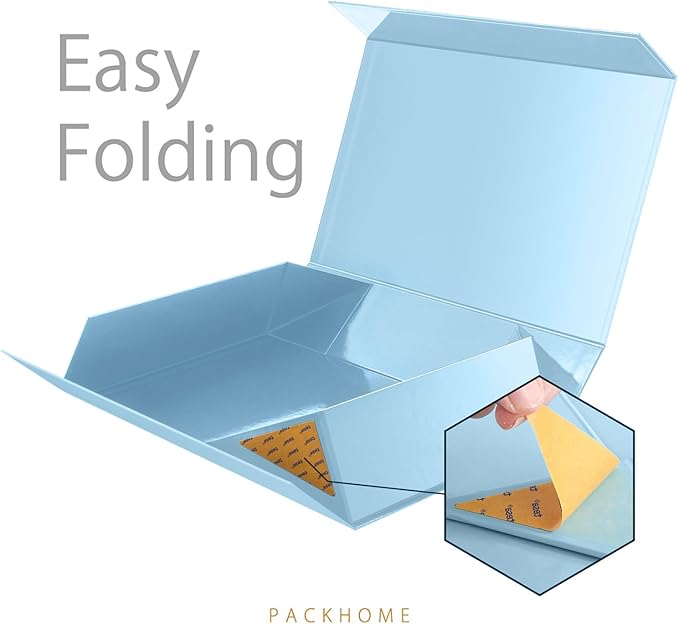 PACKHOME Extra Large Gift Box 17.5x11.3x4.3 Inches, Sturdy Shirt Box with Magnetic Lid for Clothes and Large Gifts (Glossy Light Blue)