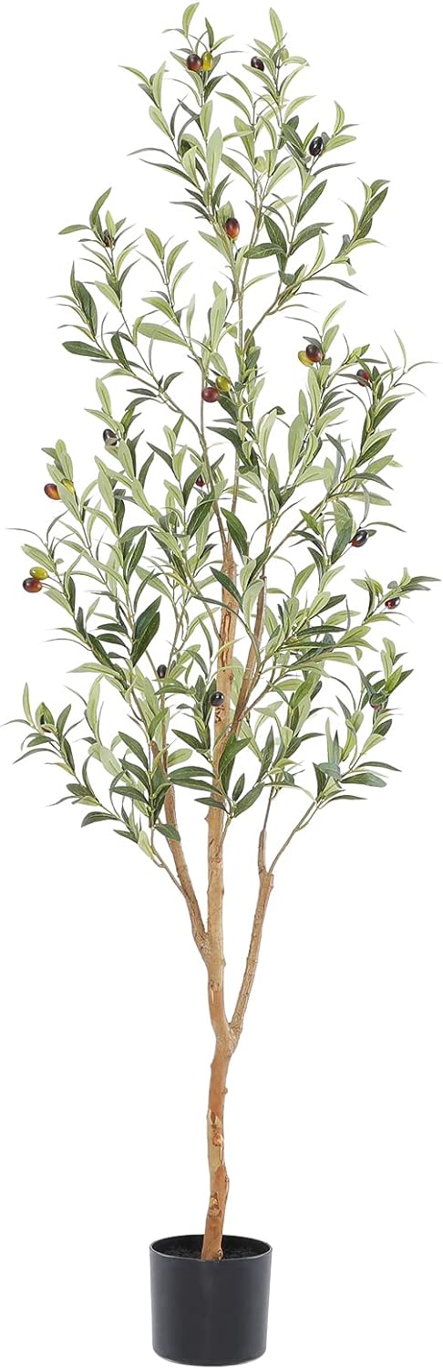 Bellacat Faux Olive Tree 5ft，Olive Trees Artificial Indoor with Natural Wood Trunk and Realistic Leaves and Fruits. 5 Feet(60in) Fake Olive Tree for Home House Office Décor.