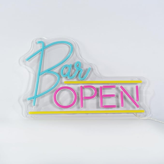 Open Bar Neon Sign Lights USB (16x10.7'') Neon Sign and Decor Led Light, Neon Signs For Man Cave Bar accessories (16x10.7'', Pink and Ice Blue)