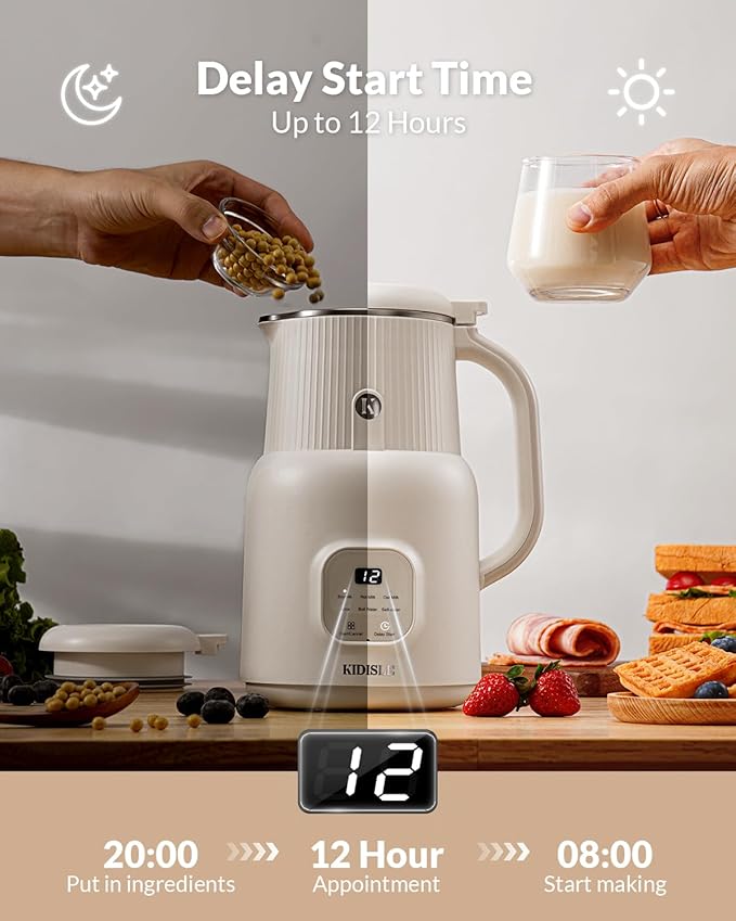 6 in 1 Automatic Nut Milk Maker Blender, 20oz Homemade Coconut, Soy, Oat, Almond, Plant Based Milks and Non-Dairy Beverages with Delay Start/Keep Warm/Boil Water/Self-Cleaning, Cream