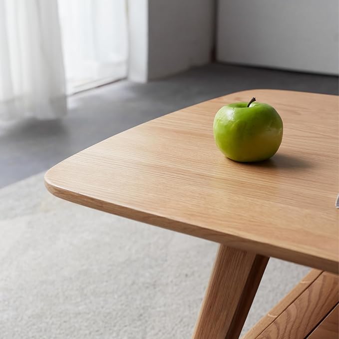 Wood Coffee Table - 100% Solid Oak Wood - Double Storage Coffee Table, Eco-Friendly Finish Center Table - Easy Assembly (Natural, 31.49" D x 19.68" W x 17.32" H)