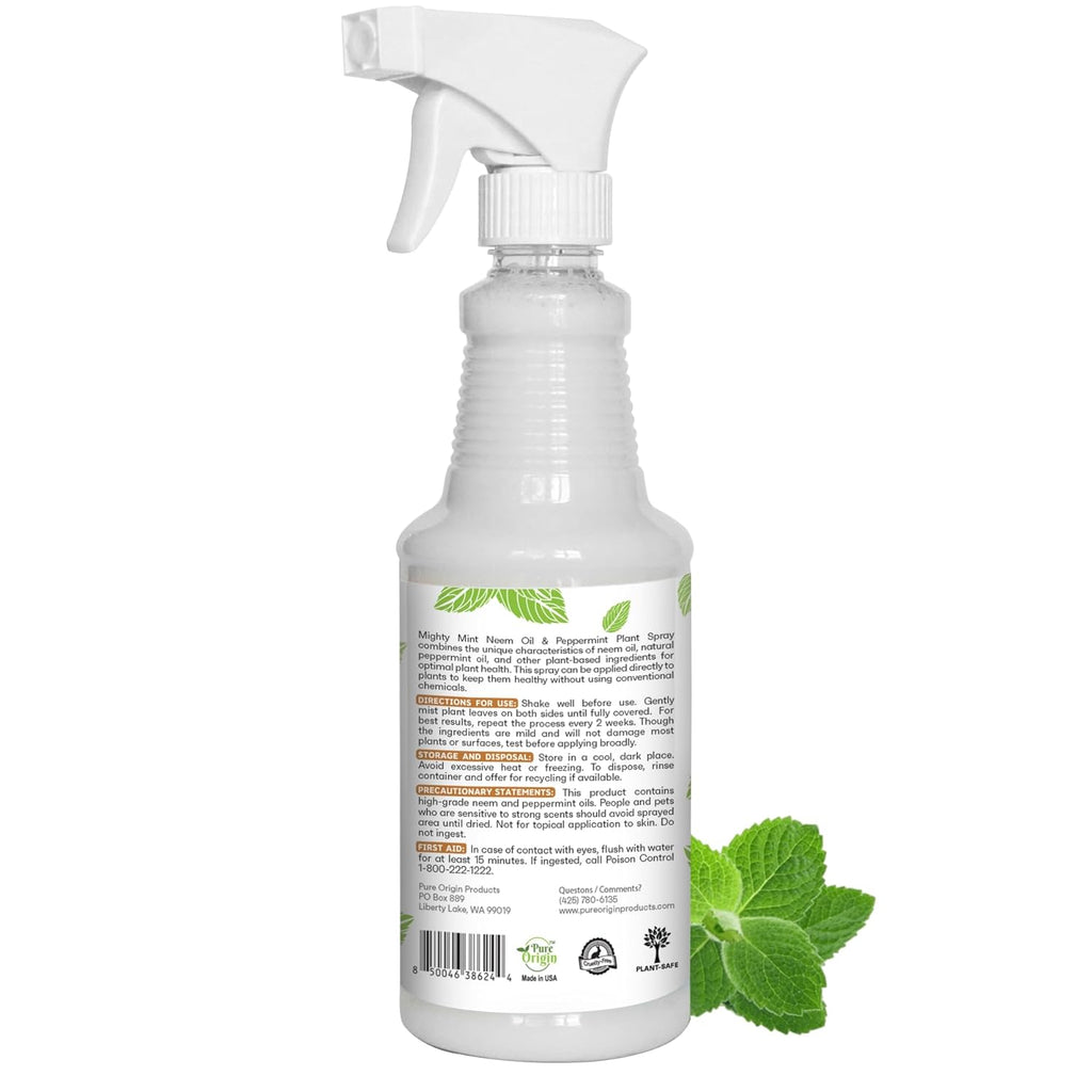 Mighty Mint Neem Oil & Peppermint Plant Nutrient Spray – Natural Leaf Shine for Indoor & Outdoor Use – Plant-Based Formula for Stronger, Healthy Plants - 16 oz