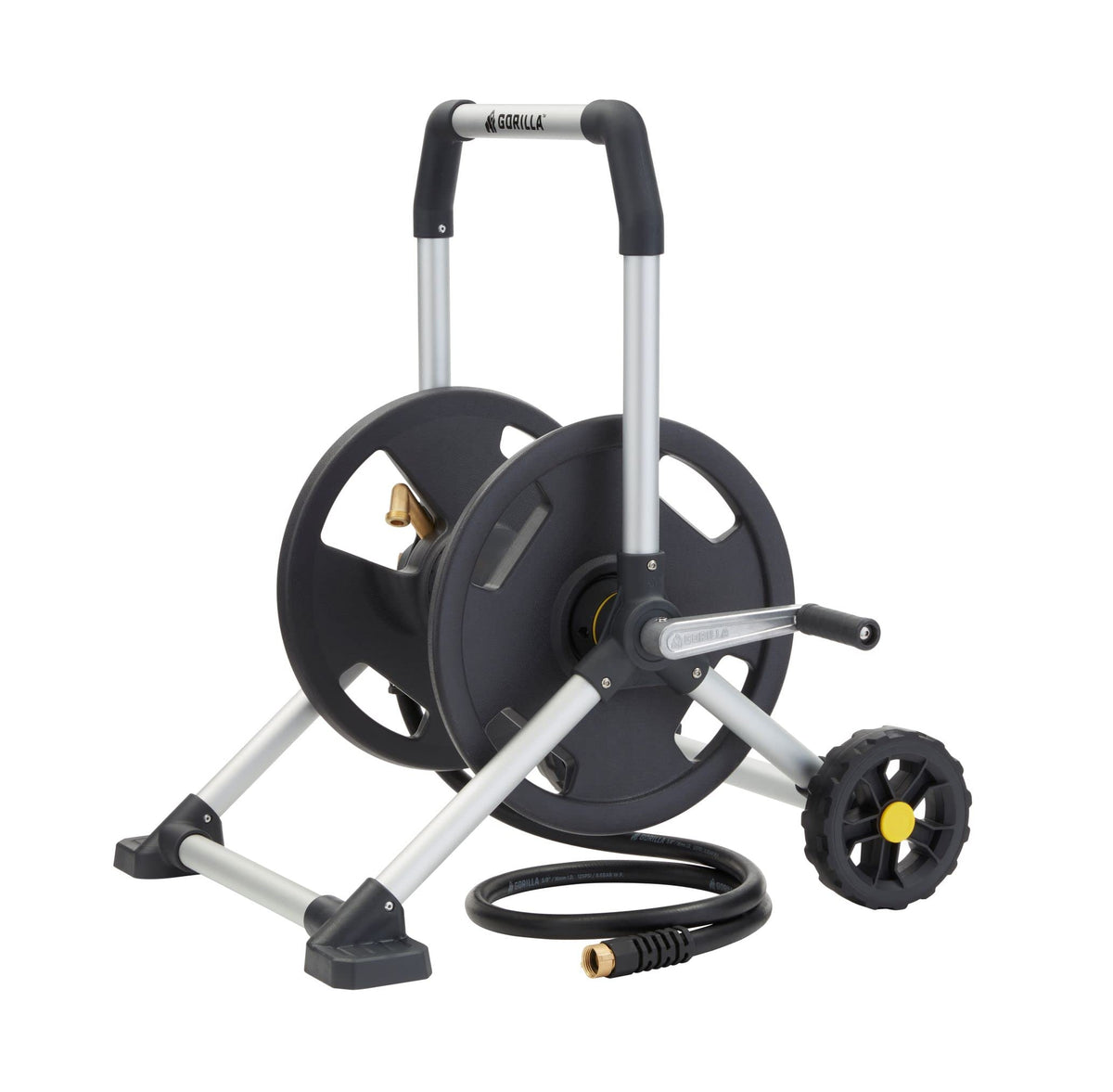 Gorilla GRS-200H Aluminum Garden Hose Reel, 200 Ft, No-Leak Brass Fittings