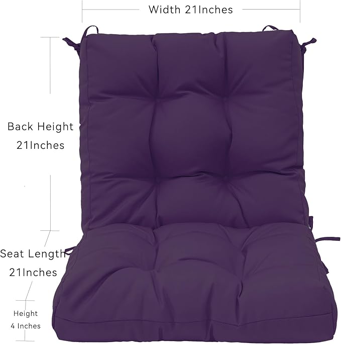 QILLOWAY Outdoor Chair Cushion for Patio Furniture, Waterproof Patio Cushions Set of 4 with Ties, Fade Resistant Replacement Pads for Outdoor Rocking Chairs,Purple