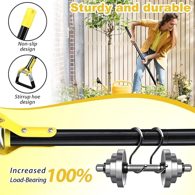 Ihomepark Adjustable Heavy-Duty Long-Handle Garden Hoe: Black Scuffle Hula Hoe for Efficient Weeding and Gardening, 30-42 Inch Loop Stirrup Design (3.5 FT)