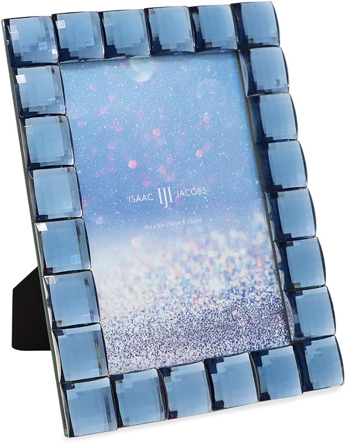 Isaac Jacobs Decorative Sparkling Navy Jewel Picture Frame, Photo Display & Home Décor (4x6, Navy)