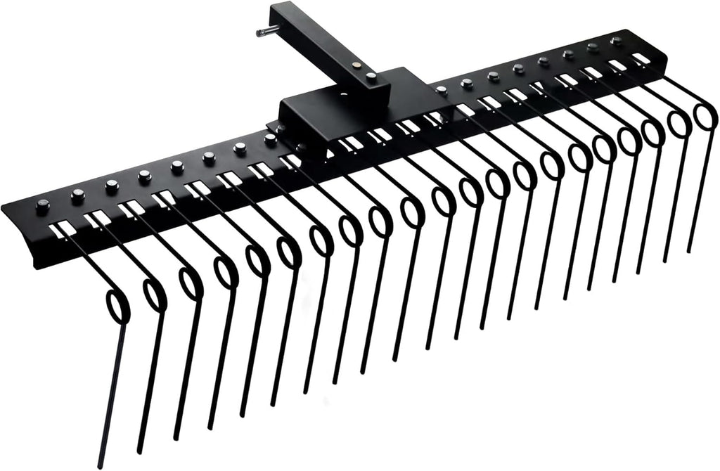 5FT Durable Pine Straw Rake Steel Spring Landscape Rake Fits 2" Receiver for Lawn Tractors or ATV/UTV，Black