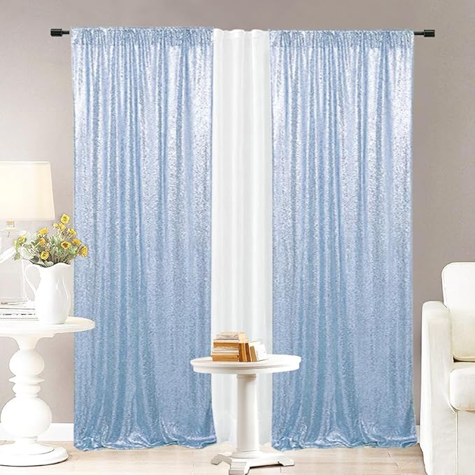 Eternal Beauty Sequin Backdrop Curtains, 2x8 Ft-2 Panels Baby Blue Back Drop for Shimmer Photography Party Wedding Birthday Decor