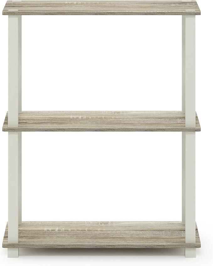 Furinno Turn-S-Tube 3-Tier Compact Multipurpose Shelf Display Rack with Square Tube, Sonoma Oak/White