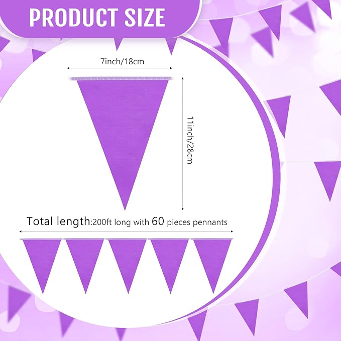 Tatuo 200 Feet Solid Pennant Banners Flags String Triangle Hanging DIY Bunting Flags Party Decorations for Grand Opening Party Banners for Kids Birthday, Shops (Purple)