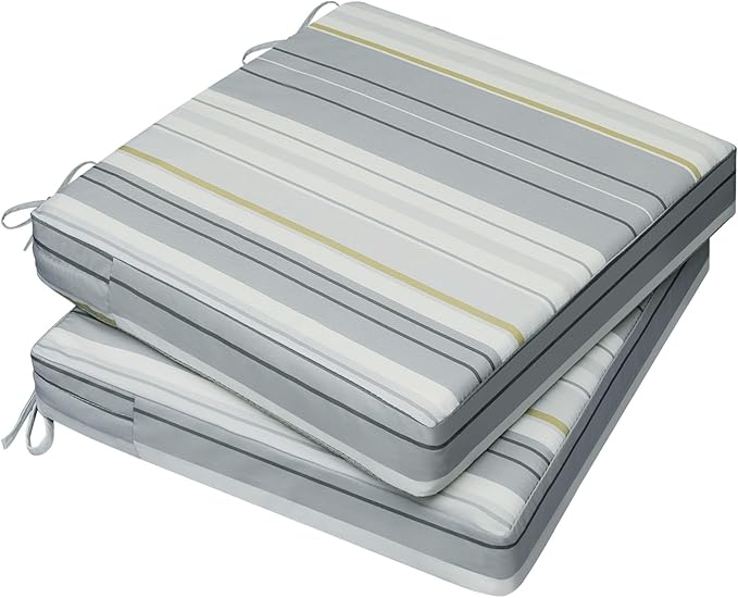 AAAAAcessories Outdoor Seat Cushions for Chairs, Waterproof, Fade-Resistant, 21" x 21" x 3", Patio Furniture Replacement Cushions, Set of 2, Ash Blue Harbor Stripe