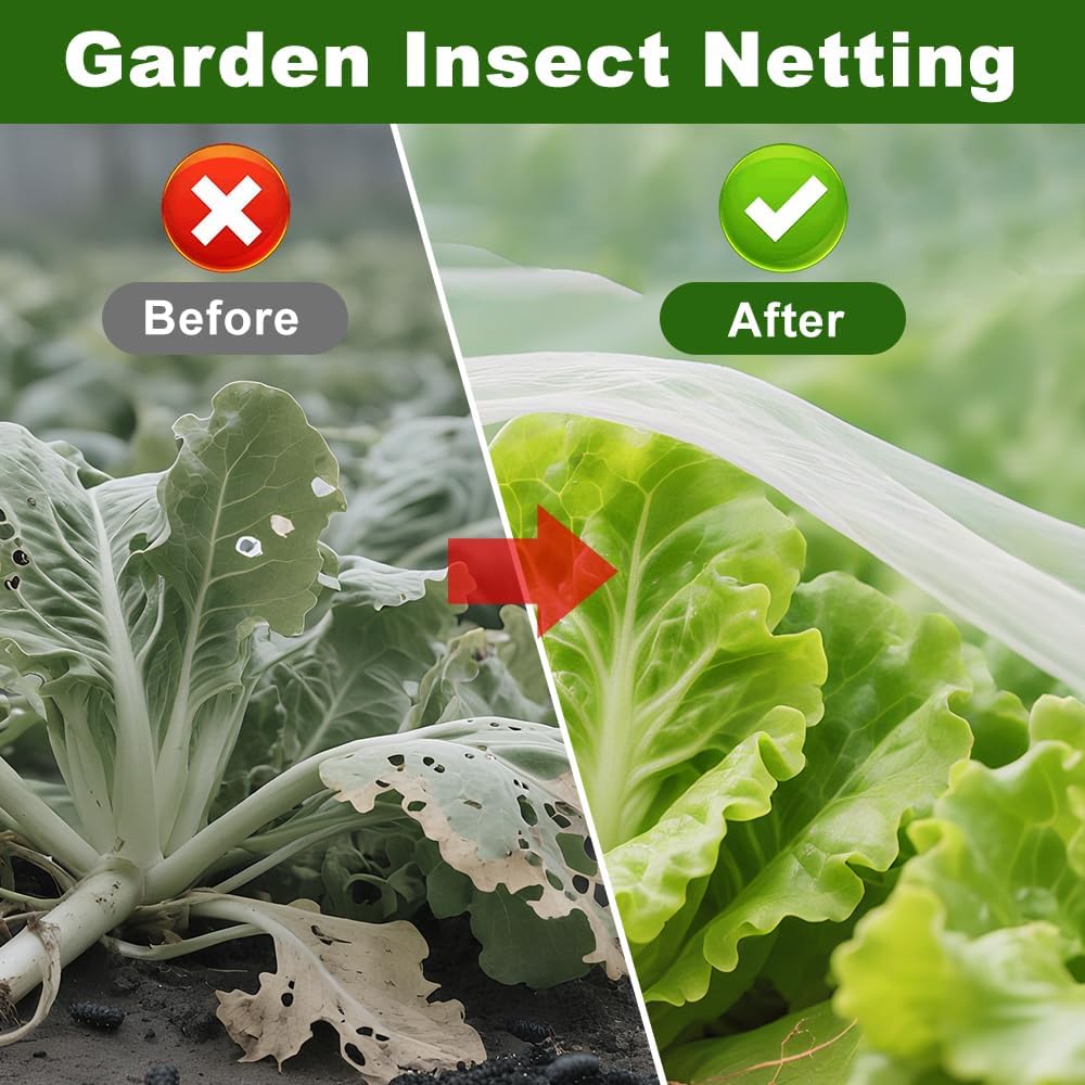 Agfabric Garden Netting 6.5'x10' Insect Pest Barrier Bird Netting for Garden Protection,Row Cover Mesh Netting for Vegetables Fruit Trees and Plants,White,2 Pack