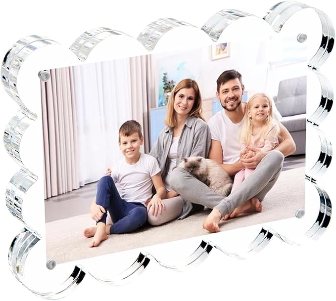 5x7 Inch Magnetic Acrylic Picture Frame,10+10mm Thick Block,Double Sided Clear scalloped frames for Desktop Display | Trendy Home Gift ((1 Pack), 5X7)