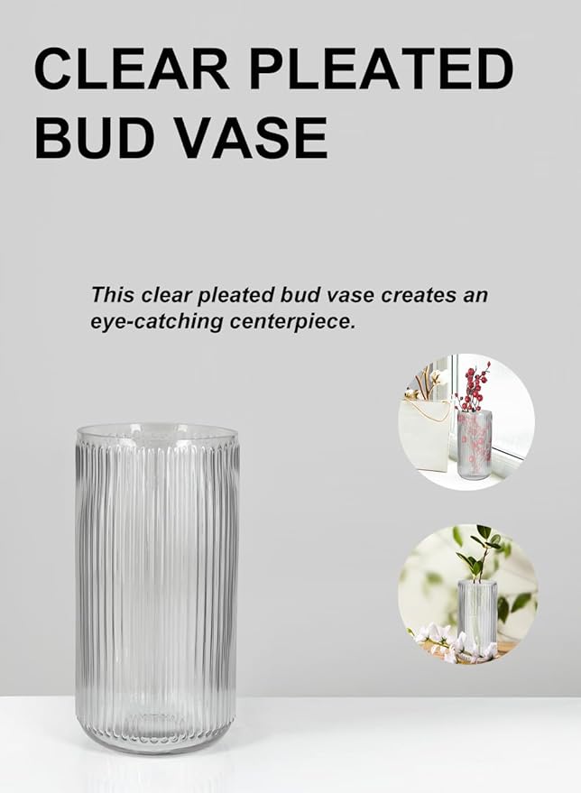Serene Spaces Living Clear Pleated Glass Votive Holder, Decorative Centerpiece for Wedding, Christmas, Thanksgiving, Party, Dining Table, Living Room, Home Décor, Measures 11" Tall