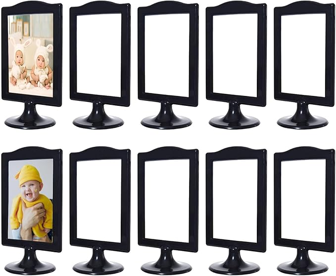 NahNah Double Sided Standing Picture Frames - (Black, 10 Count) 4x6 Inch, Plastic Pedestal Photo Frame with Inserts and Base - 2 Sided Tabletop Vertical Display Frame for Wedding Table Bridal