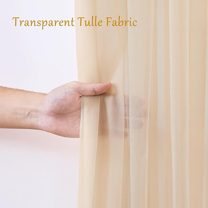 10x10 Champagne Tulle Backdrop Curtains for Parties, Sheer Backdrop Curtain Wedding Photo Background Drapes for Baby Shower Photography Birthday Party