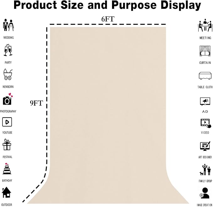 Beige Backdrop for Photography 6x9ft Zoom Screen Meeting, Game Live Studio Shooting Props High Density Fabric