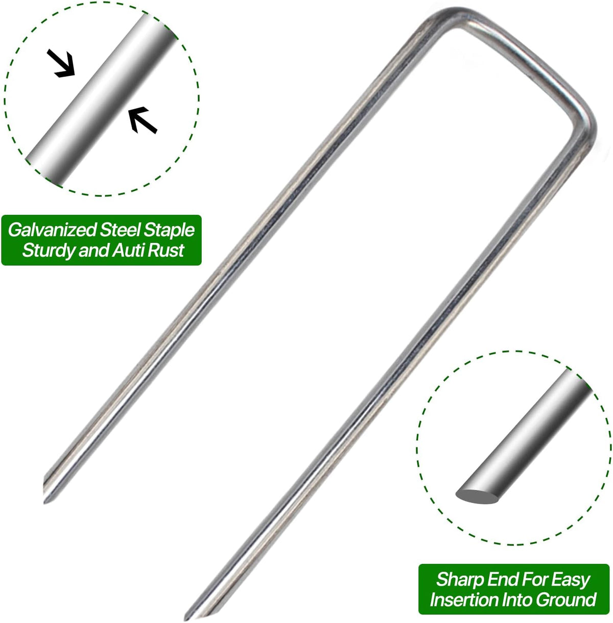 4 Inch 50 Pack Landscape Staples Galvanized Garden Stakes Anti-Rust Landscape Pins for Weed Barrier Fabric, Artificial Turf and Landscape Fabric