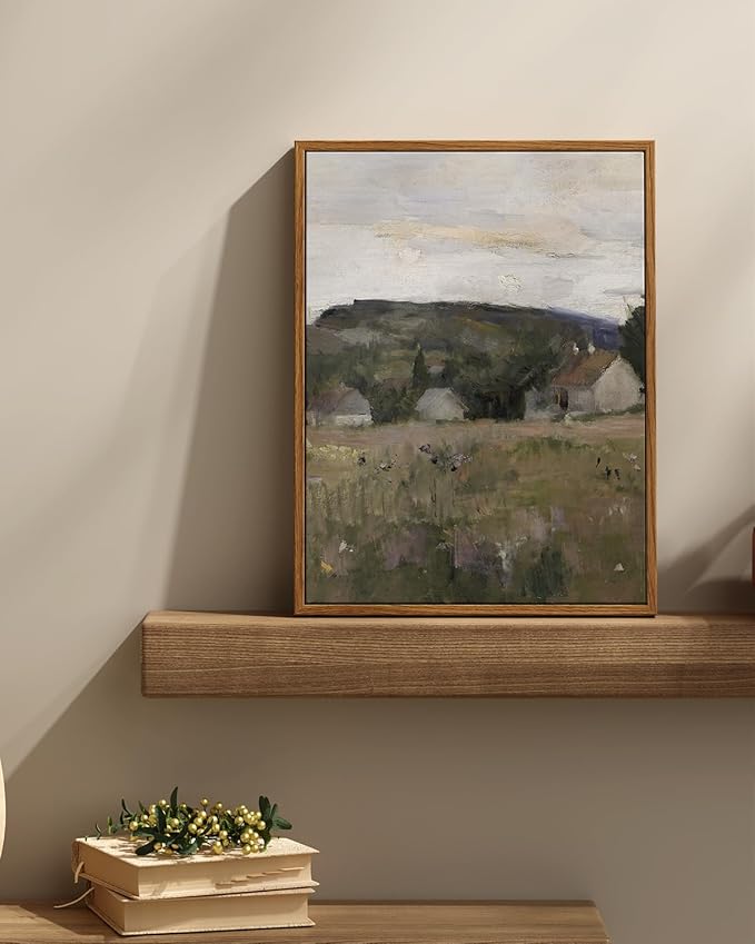 InSimSea Framed Wall Art for Living Room Vintage Landscape Wall Art Prints Canvas Art Wall Decor Abstract Serene Countryside Scene Wall Prints Mid Century Modern Decor for Bedroom Office 12x16in