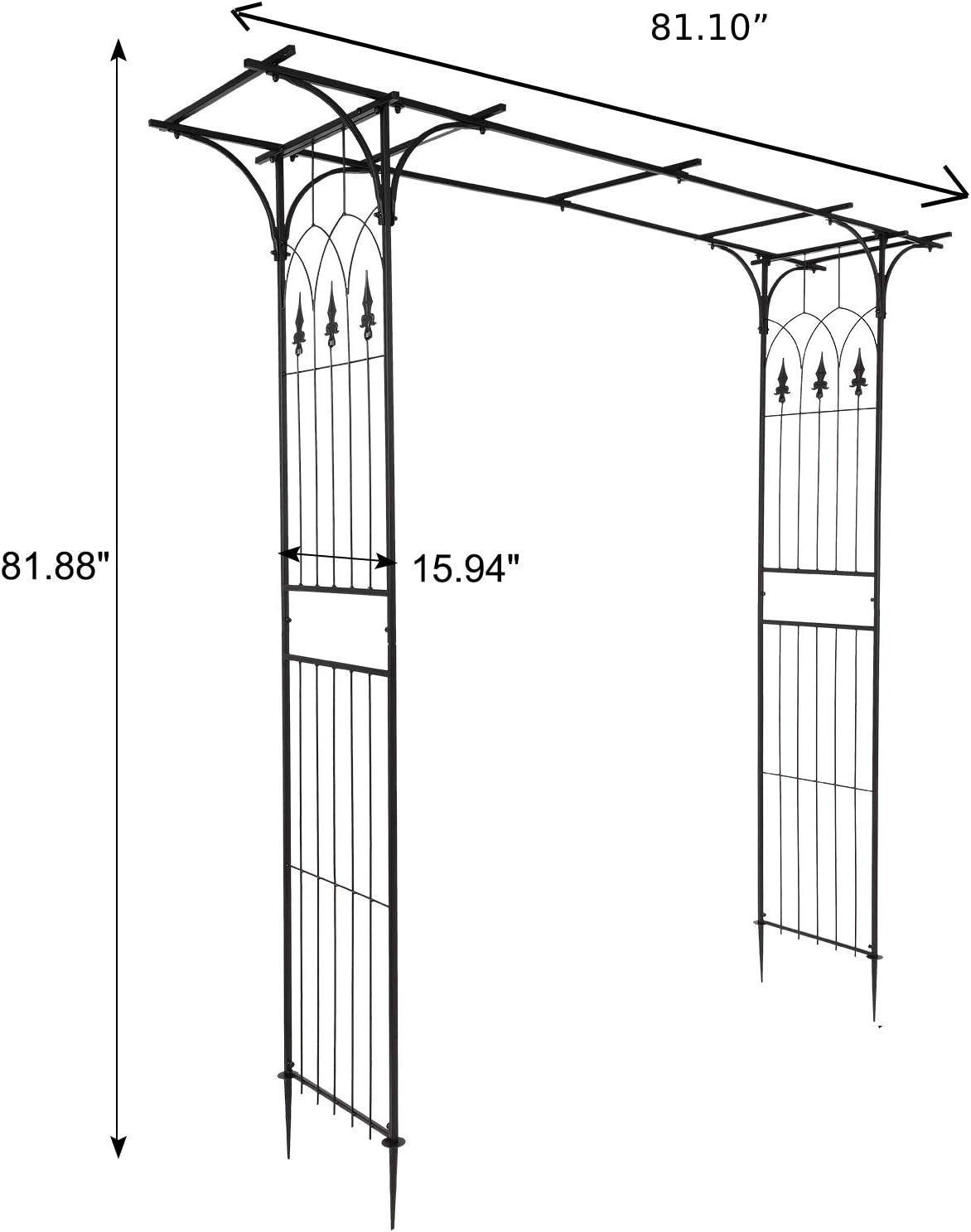 VINGLI Garden Arbor, Arch Archway for Wedding Ceremony Party, Steel Garden Trellis for Plant Climbing, Christmas Decorations Pergola for Backyard, Lawn (Black)
