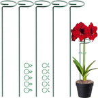 HiGift 5 Pack Plant Support Stakes, Garden Single Stem Flower Support Stick Metal Amaryllis Plant Cage Support Rings with 10pcs Plant Clips for Orchid Lily Peony Rose Stem (40 cm/16 inch Long)