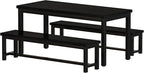 AWQM Dining Table Set for 4, Kitchen Dining Table with 2 Benches, Dining Room Table Set with Metal Frame & Thickened Board for Kitchen, Restaurant, Black, 43'' Breakfast Table Set (A006-11H2-L)