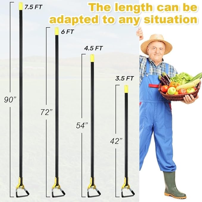 Ihomepark Adjustable Heavy-Duty Long-Handle Garden Hoe: Black Scuffle Hula Hoe for Efficient Weeding and Gardening, 30-42 Inch Loop Stirrup Design (3.5 FT)